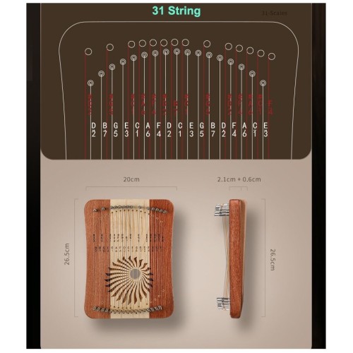 17/31 String Mini Lyre Harp Kalimba Thumb Piano Easy to Play