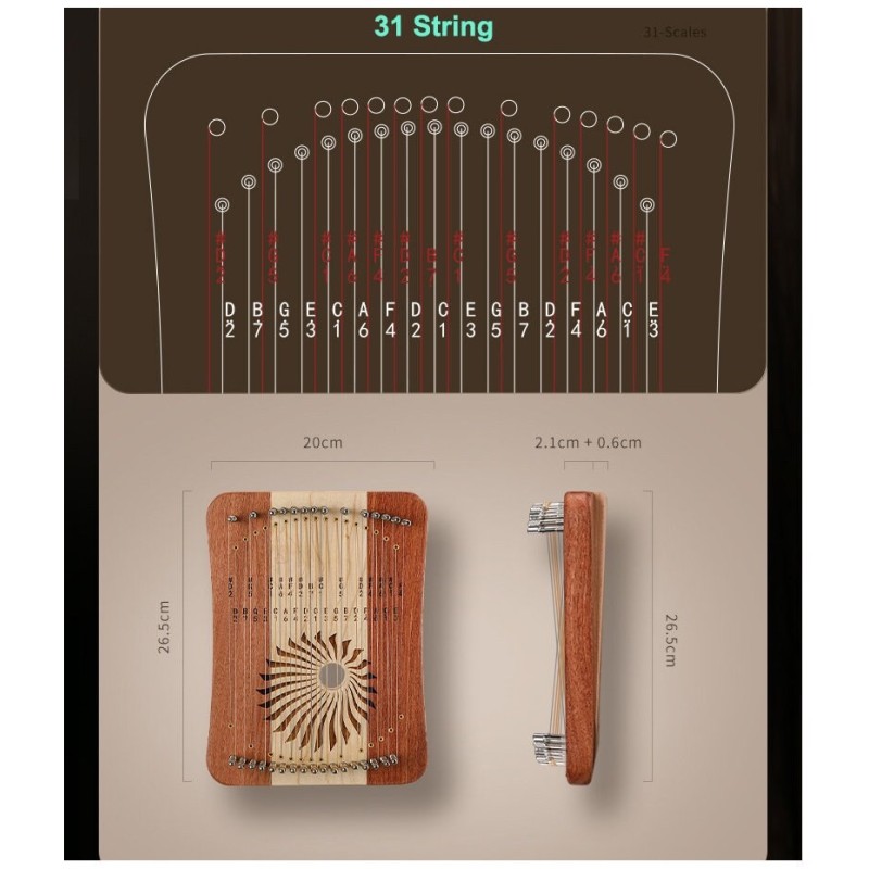 17/31 String Mini Lyre Harp Kalimba Thumb Piano Easy to Play 