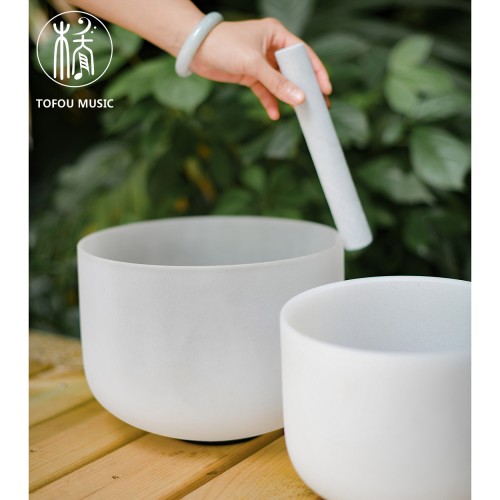 TOFOU Classic White Quartz Crystal Singing Bowl For Sound Healing 440Hz/432Hz Meditation Bowl in Perfect Pitch 