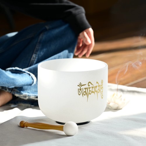 Custom Symbol Classic White Quartz Crystal Singing Bowl For Sound Healing 440Hz/432Hz Meditation Bowl in Perfect Pitch 