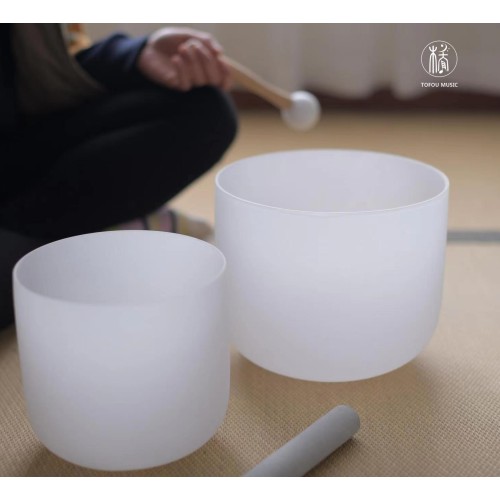 2 PCS Quartz Crystal Singing Bowl Set With Carrier Bag For Sound Healing Meditation Bowls in Perfect Pitch