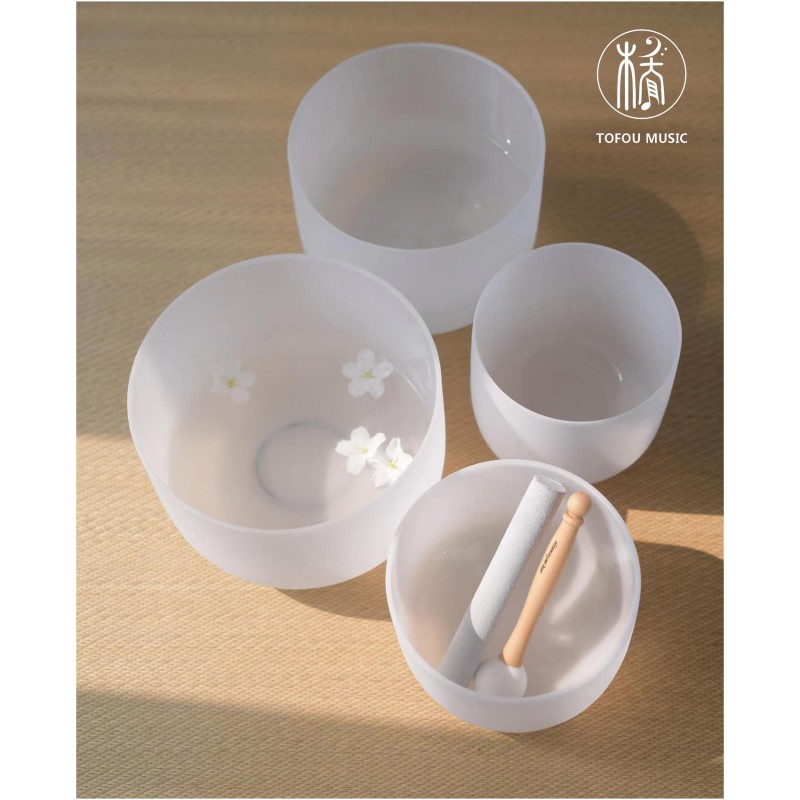 4 PCS Quartz Crystal Singing Bowl Set With Carrier Bag For Sound Healing Meditation Bowls in Perfect Pitch 6"+8"+10"+12"/7"+9"+11"+13"/8"+10"+12"+14" 