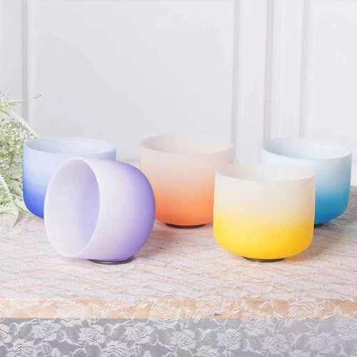 7 PCS 6"-12"/7"-13"/8"-14" Gradient Color Crystal Singing Bowl Set For Sound Healing Meditation Bowls in Perfect Pitch With Carry Bags