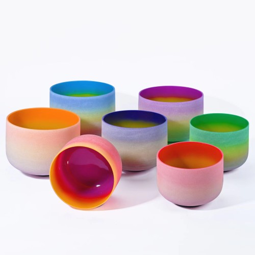 7 PCS 6"-12"/7"-13"/8"-14" Rainbow Color Crystal Singing Bowl Set For Sound Healing Meditation Bowls in Perfect Pitch With Carry Bags