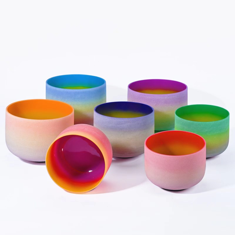 7 PCS 6"-12"/7"-13"/8"-14" Rainbow Color Crystal Singing Bowl Set For Sound Healing Meditation Bowls in Perfect Pitch With Carry Bags 