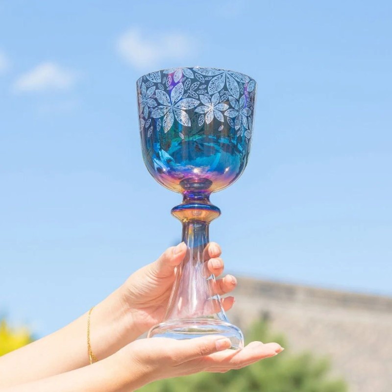 Floral Prints Chalice Crystal Singing Grail For Chakra Healing Meditation With Carry Bag