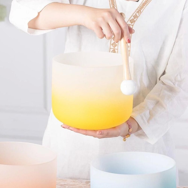 TOFOU Yellow Gradient Color Crystal Singing Bowl For Chakra Sound Healing 440Hz/432Hz Meditation Bowl in Perfect Pitch  